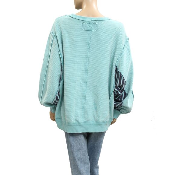 Free People We The Free Thermal Striped Printed Pullover Top Oversized L 282830 - Picture 3 of 6
